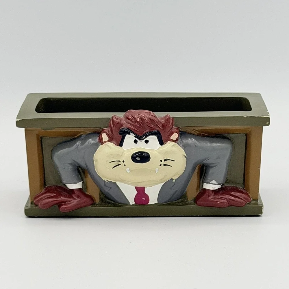 Vintage Looney Tunes Taz Warner Bros Green Desk Business Card Holder 1997